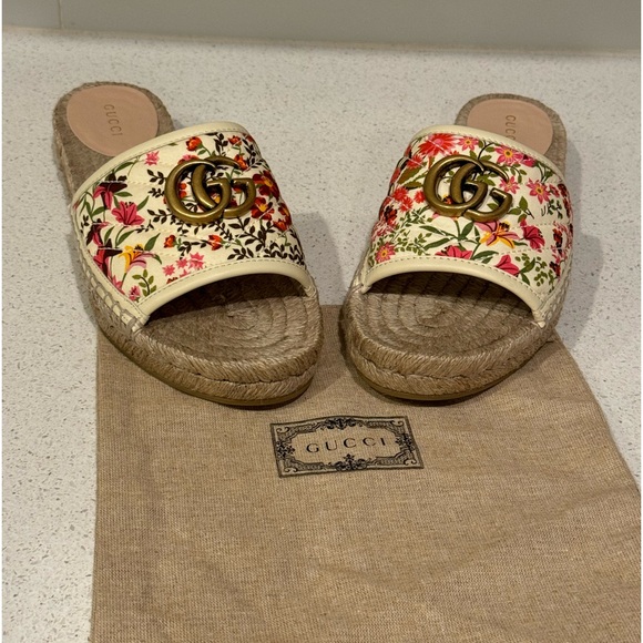 SOLD Gucci Pilar GG Floral Espadrille Sandals EU 37 US 7 - Picture 3 of 8